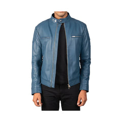 Men's Full Zip Snap Collar Leather Jacket