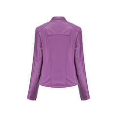 Women's Purple Short Zip Lace Up Shoulder Moto Jacket