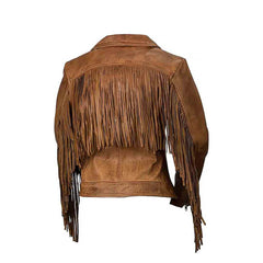 Women's Asymmetrical Fringe Style Original Leather Jacket