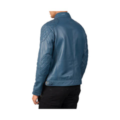 Men's Full Zip Snap Collar Leather Jacket