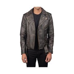 Men's Asymmetrical Belted Original Leather Jacket