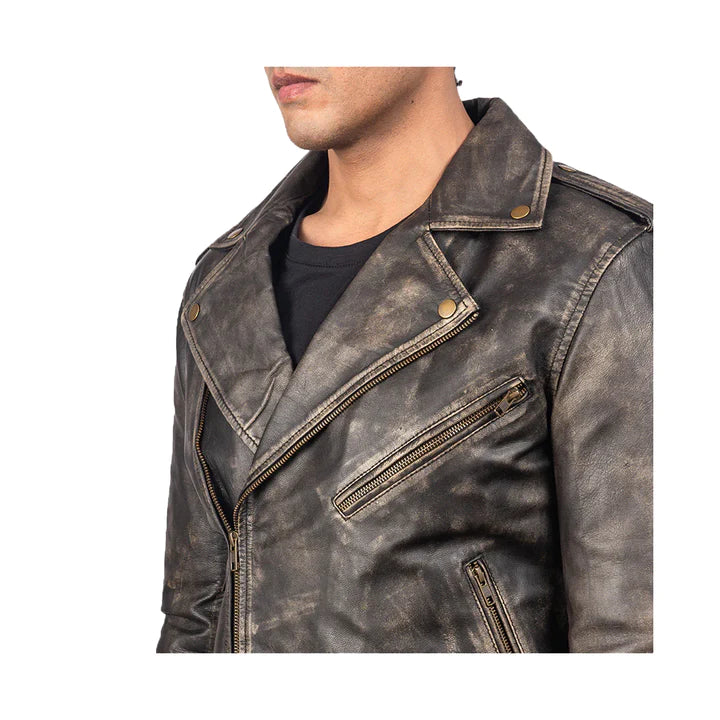 Men s Asymmetrical Belted Original Leather Jacket Nomad Nappa