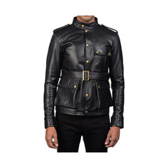 Men's Belted Snap Button Original Leather Jacket