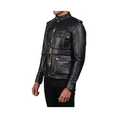 Men's Belted Snap Button Original Leather Jacket