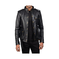 Men's Belted Snap Button Original Leather Jacket