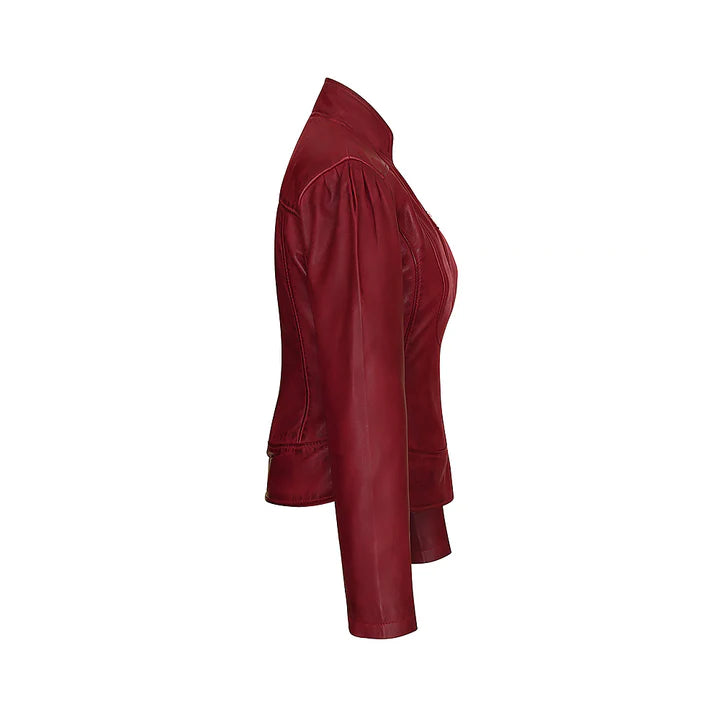 Women's Burgundy Slim Fit Premium Leather Jacket