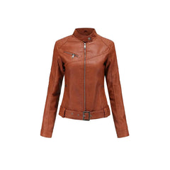 Women Margaret Brown Slim Fit Leather Jacket