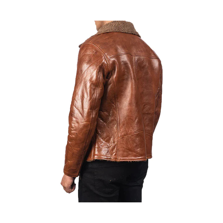 Men's Asymmetrical Fur Collar Original Leather Jacket