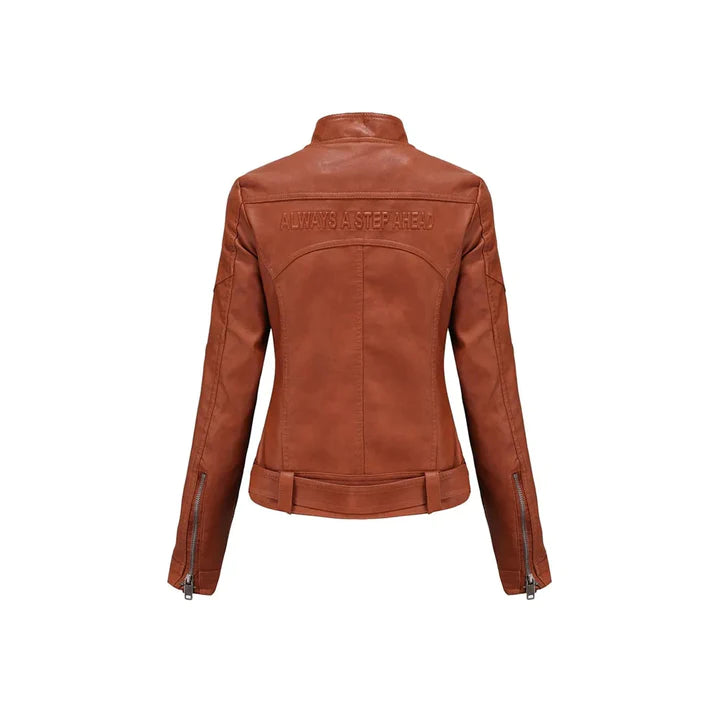 Women Margaret Brown Slim Fit Leather Jacket
