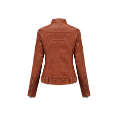 Women Margaret Brown Slim Fit Leather Jacket