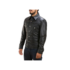 Men's Front Buttoned Shirt Collar Genuine Leather Jacket