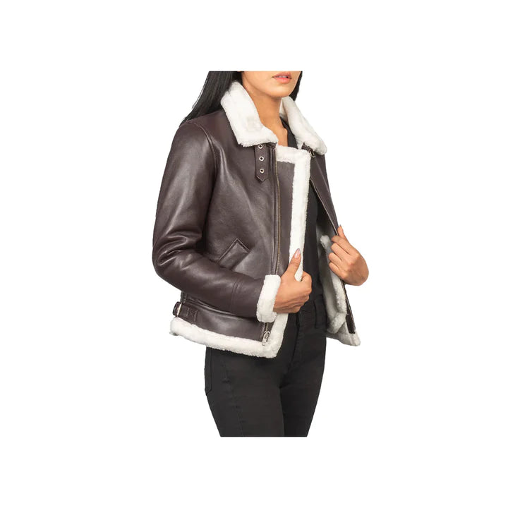 Women's Shearling Full Zip Original Leather Jacket