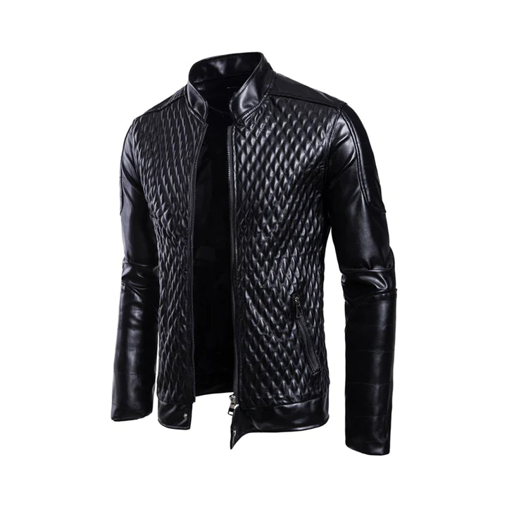 Black Men's Diamond Quilted Leather Jacket