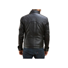 Men's Front Buttoned Shirt Collar Genuine Leather Jacket