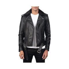 The Negan Black Asymmetrical Belted Moto Leather Jacket