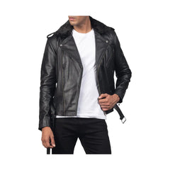 The Negan Black Asymmetrical Belted Moto Leather Jacket