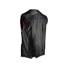 Men's Black Button Closure Collarless Motorcycle Vest