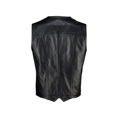 Men's Black Button Closure Collarless Motorcycle Vest