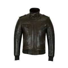 Men's Brown Classic Style Removeable Hood Motorcycle Jacket