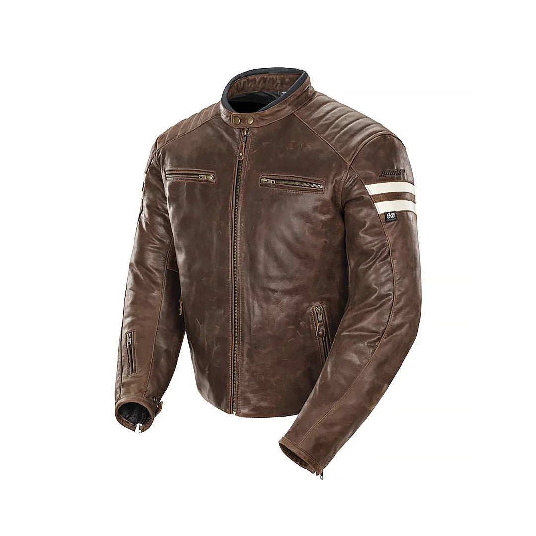 Men's Brown Classic Adjustable Cuff Moto Jacket