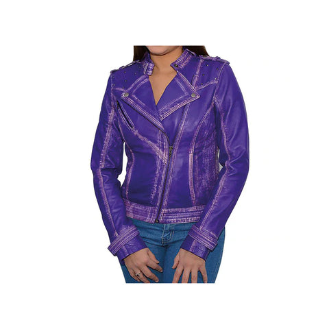 Women's Asymmetrical Metal Studded Rubbed Off Moto Jacket