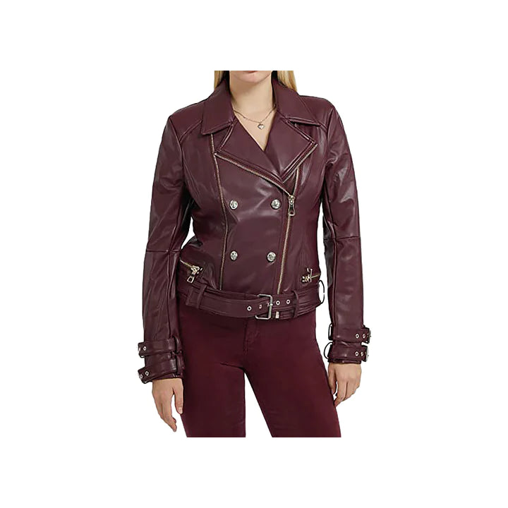 Women's Adjustable Belted Asymmetrical Zipper Moto Jacket