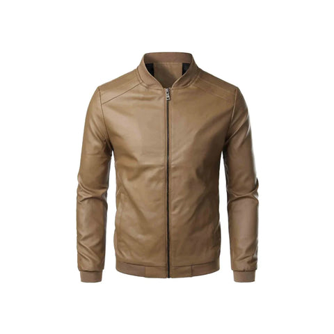 Khaki Dodge Men's Slim Fit Original Leather Jacket