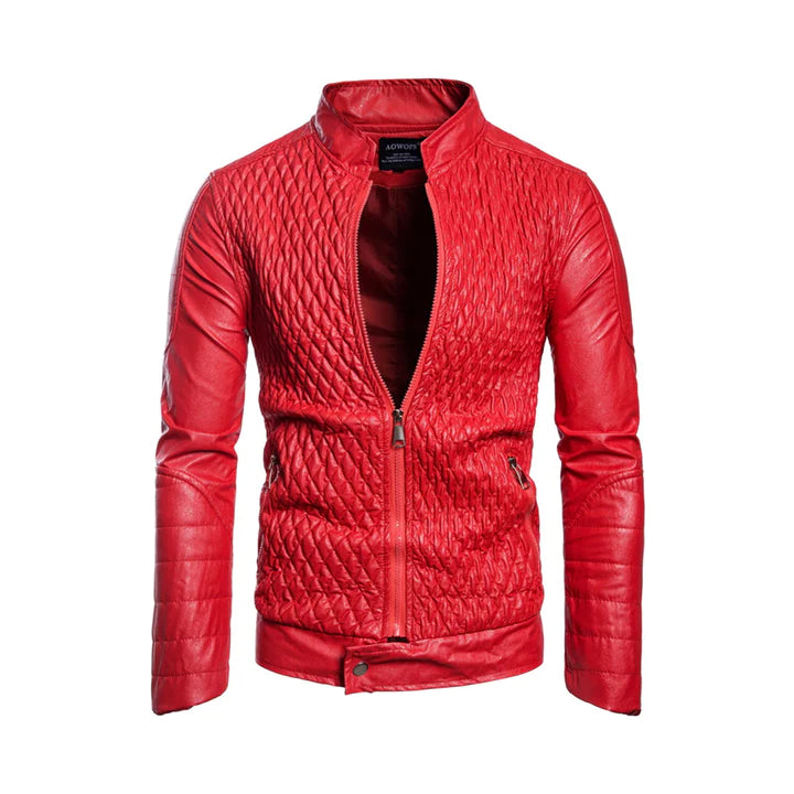 Red Men's Diamond Quilted Leather Jacket