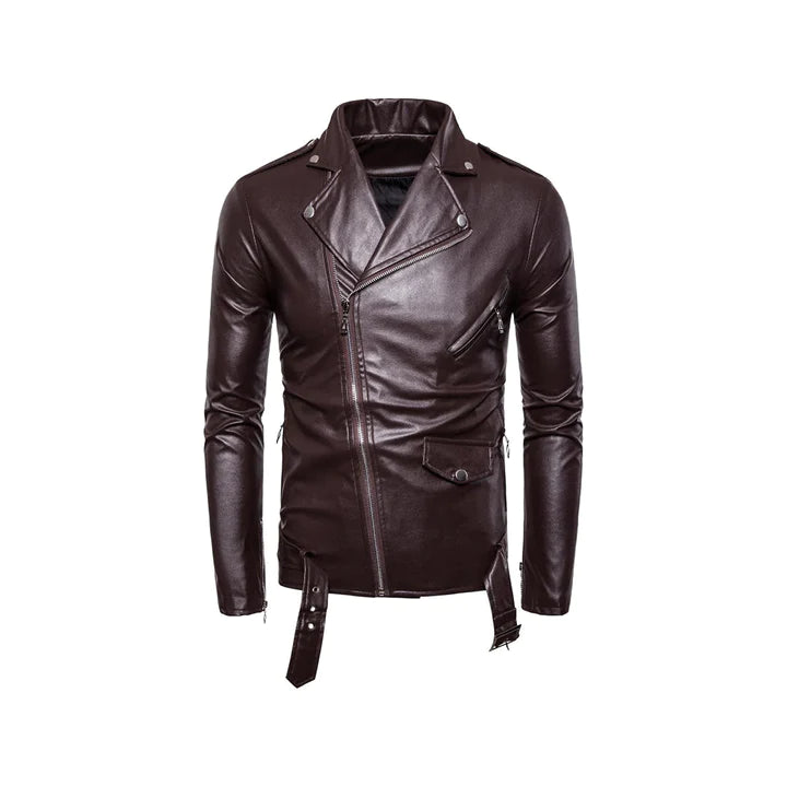 Dark Brown Slim Fit Asymmetrical Original Leather Jacket