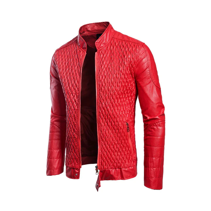 Red Men's Diamond Quilted Leather Jacket