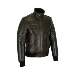 Men's Brown Classic Style Removeable Hood Motorcycle Jacket