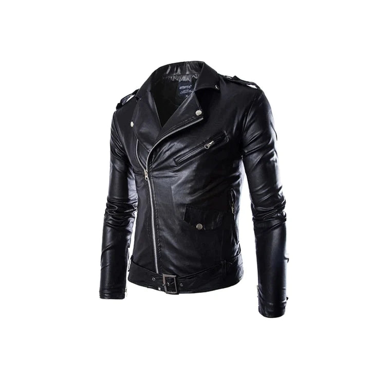 Black Slim Fit Asymmetrical Original Leather Jacket