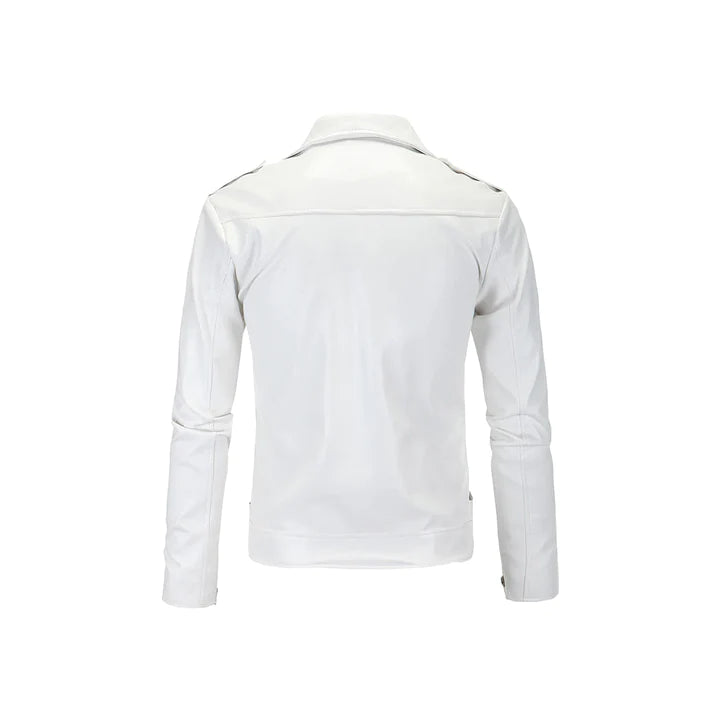 White Slim Fit Asymmetrical Original Leather Jacket