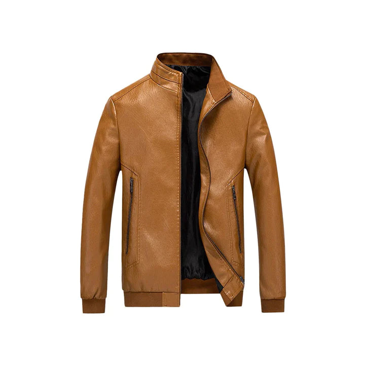 Khaki Men's Slim Fit DIY Collar Original Leather Jacket