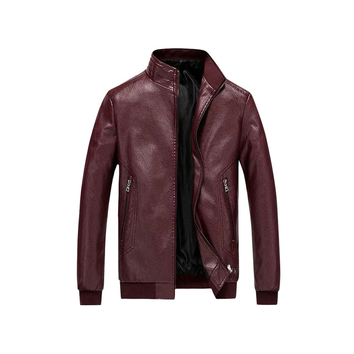 Red Wine Men's Slim Fit DIY Collar Original Leather Jacket