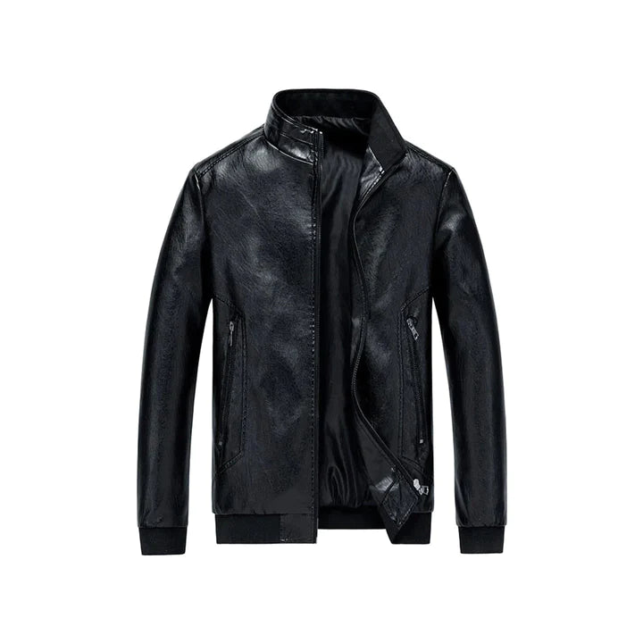 Black Men's Slim Fit DIY Collar Original Leather Jacket