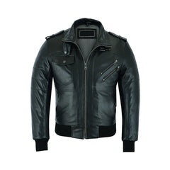 Men's Black Classic Style Removeable Hood Motorcycle Jacket