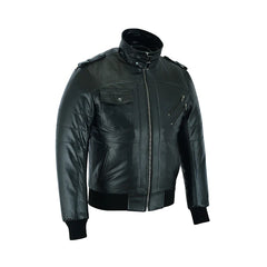 Men's Black Classic Style Removeable Hood Motorcycle Jacket