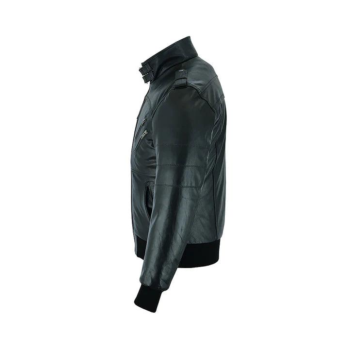 Men's Black Classic Style Removeable Hood Motorcycle Jacket