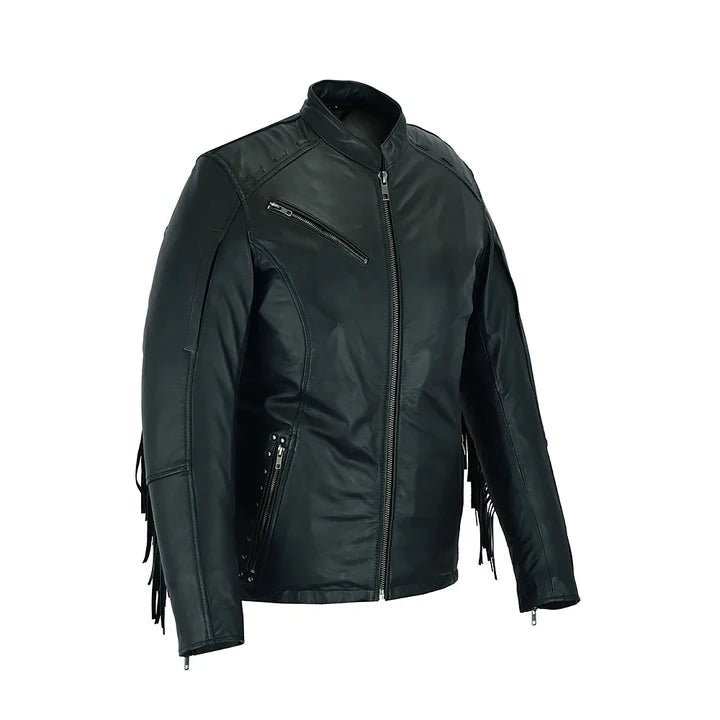 Women's Black Fringe & Rivet Original Leather Jacket