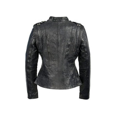 Women's Ribbed Shoulder Front Zipper Original Moto Jacket