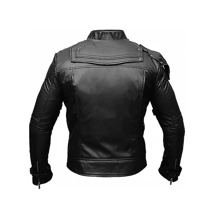 Men's Belted Cuffs Motorcycle Original Leather Jacket