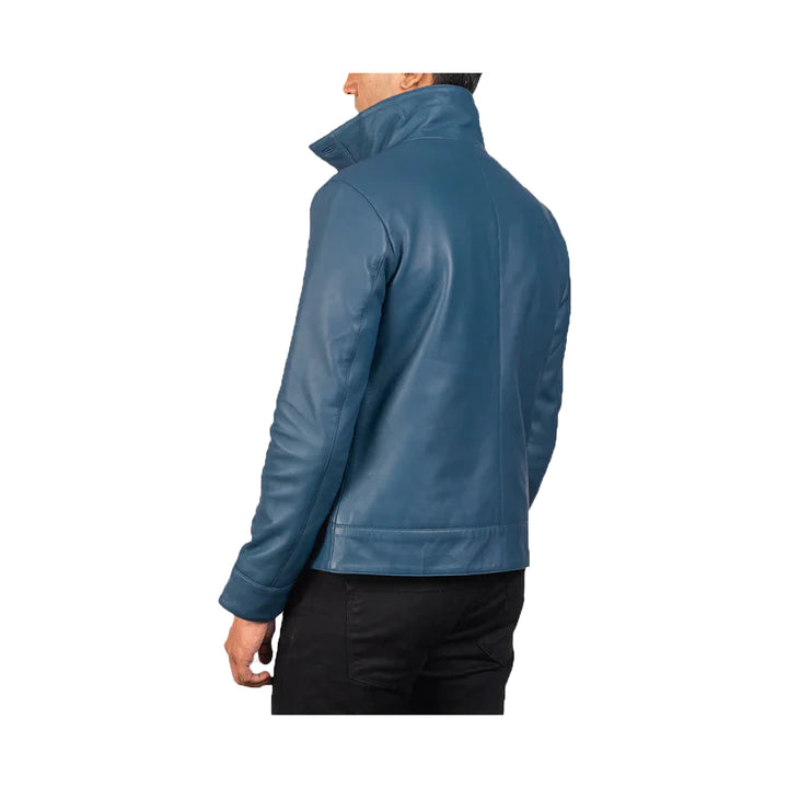 Men's High Neck Buttoned Original Leather Jacket