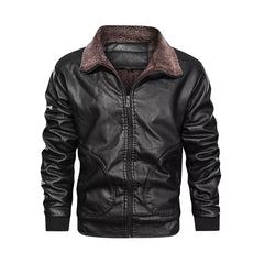 Mens Black Casual Winter Motorcycle Windproof Genuine Leather Jacket