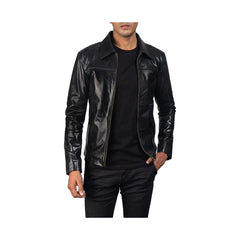 Men's Shirt Collar Full Zip Original Leather Jacket