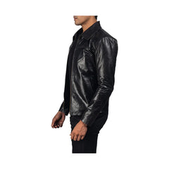 Men's Shirt Collar Full Zip Original Leather Jacket