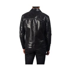 Men's Shirt Collar Full Zip Original Leather Jacket