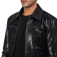 Men's Shirt Collar Full Zip Original Leather Jacket