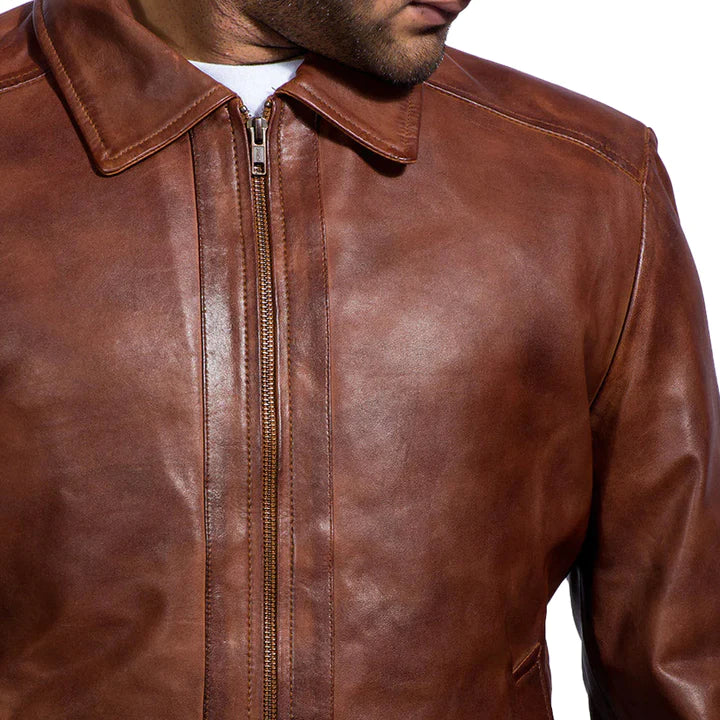 Men's Slim Fit Shirt Collar Original Leather Jacket