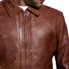 Men's Slim Fit Shirt Collar Original Leather Jacket